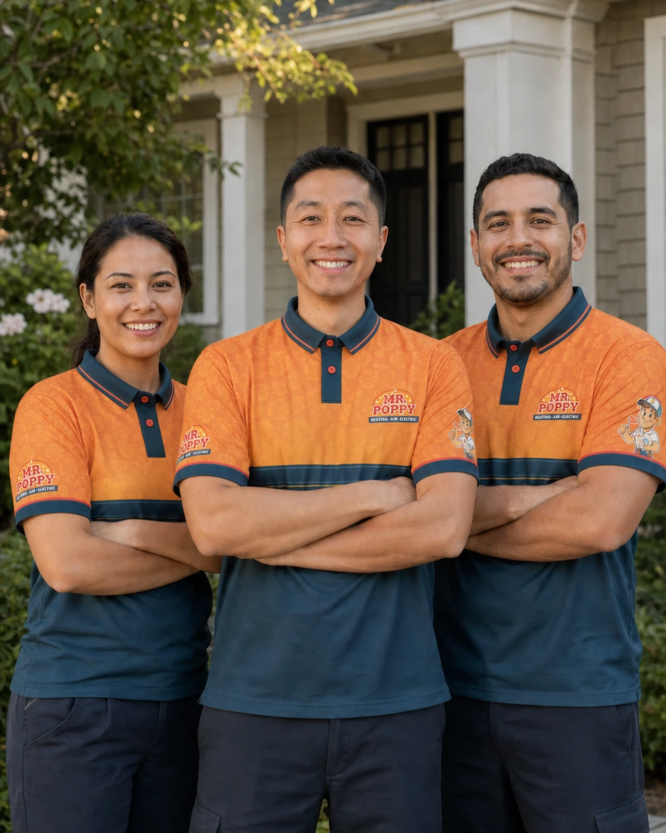 Representative scene: Mr. Poppy owner Tenzin Soepa with two crew members wearing the approved company uniform.